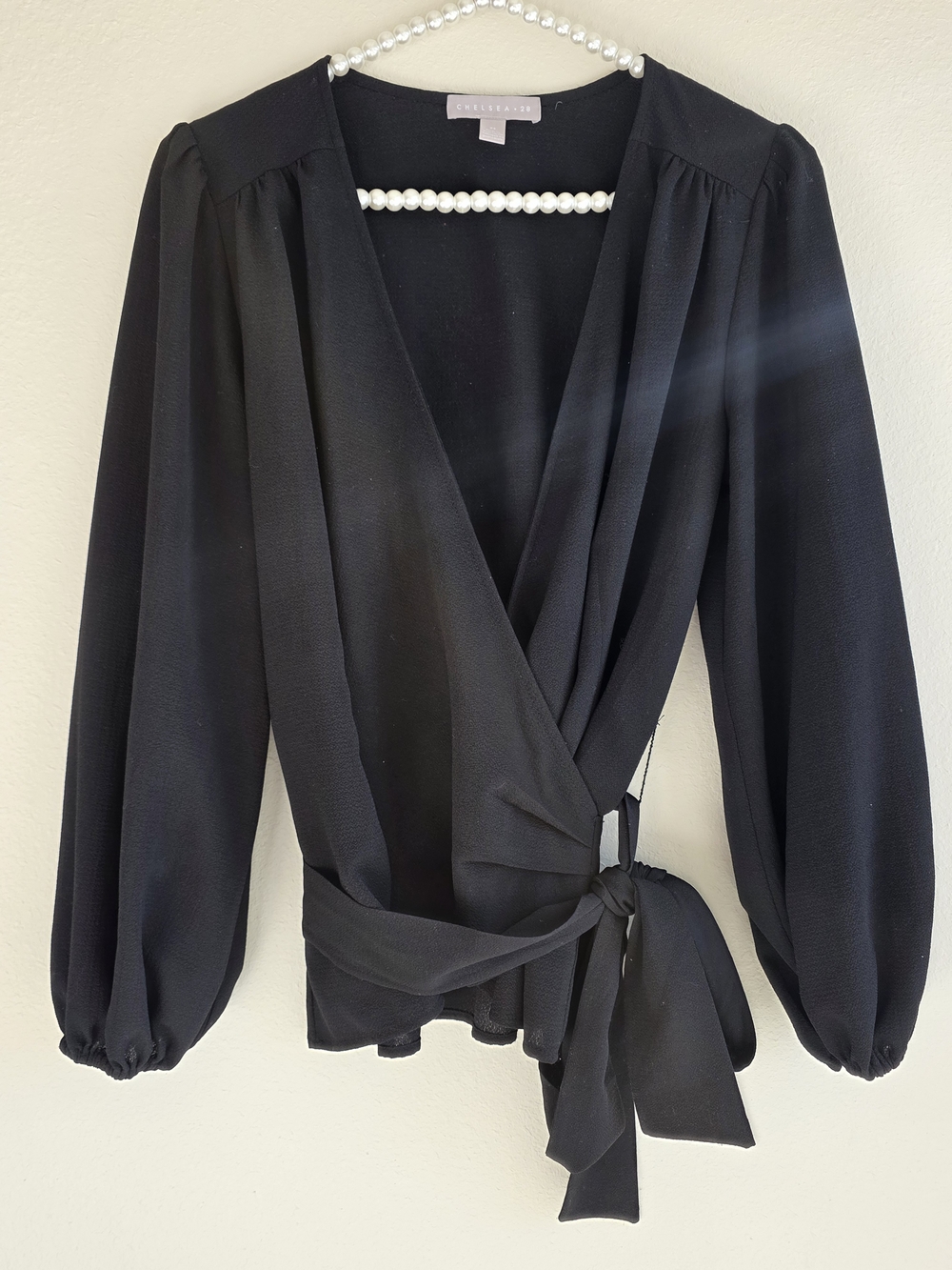 Chelsea28 Black Wrap Blouse With Side Tie